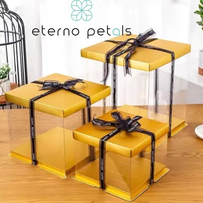 Gold BOX Hantaran PVC transparent gift box / Cake box/ Kotak kek| Emas kotak hantaran wholesale supply
