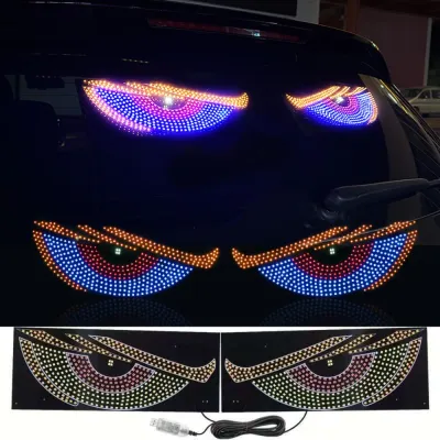 MECOME โหมดหลายโหมด ไฟตาปีศาจรถบรรทุก ยืดหยุ่นได้ ยูเอสบี จอแสดงผลกระจกบังลม LED สร้างสรรค์และสร้างสรรค์ RGB Dynamic demon Eye LIGHT อุปกรณ์ตกแต่งรถยนต์