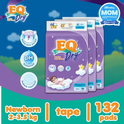EQ Dry Newborn (0-5 kg) - 44 pcs x 3 packs (132 pcs) - Tape Diapers