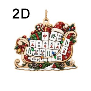 IIRA Mahjong Theme Christmas Hanging Decoration 2D Flat Wooden Xmas Pendant Festival Atmosphere Socks Christmas Tree Ornaments Christmas