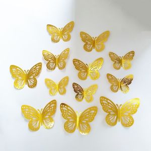 12PCS Stiker Dinding Kupu Kupu Stiker Seni Tekstur Logam 3D DIY Hiasan Dinding Kupu Kupu/ Kupu Kupu Hiasan Dinding
