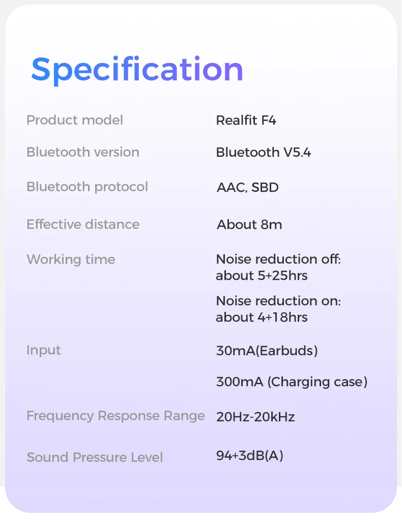 realfit F4 HiFi HD Bass หูฟัง Bluetooth 5.4 โทรชุดหูฟังบลูทูธไร้สาย ลดเสียงรบกวน ANC จับคู่ชุดหูฟังบลูทูธพร้อมไมโครโฟนอย่างรวดเร็ว