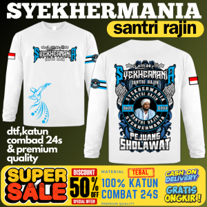 (SMB06)KAOS MAJELIS SYEKHERMANIA"SANTRI RAJIN"LENGAN PANJANG UKURAN ANAK DAN DEWASA"FREE STIKER"
