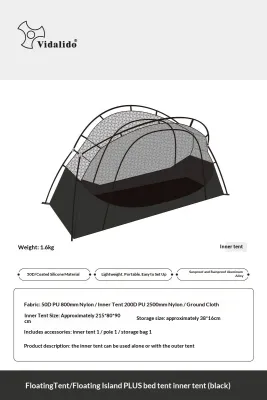Vidalido Floating Island PLUS Bed Tent Outdoor Portable Ultralight Double Layer Off The Ground Single Cot Bed Tent For 1 Person Waterproof Mosquito Repellent Field Folding Bed Tent Camping Hiking Sleeping Beach Travel Heavy Duty Original Vida lido