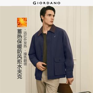 GIORDANO Men Jackets G+ Embroidery Contrast Collar Jackets Far-Infrared Fashionable Casual Warm Cargo Jackets 01076678