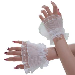 Breathable Stretchable Hand Sleeves With Decorative Pearls Lace Flower Wrist Cuff Sleeves For Women Photography Wear