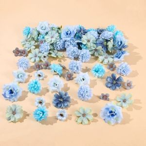 50PCS Artificial Flower Heads Home Wedding Flower Wall Decoration Silk Fake Rose Flowers DIY Headdress Craft Garland Gift Decor Flower Heads