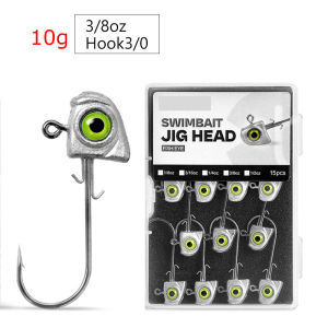 ZEEMIN 15pcs/Box 3.5g 5g 7g 10g 14g Jig Fish Head Hook Rockfish Head Hook Barbed Hook Trout Soft Worm Lure Jig Fishing Hook