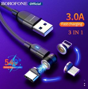 โบโรโฟน3 In 1ที่ชาร์จเร็วแบบแม่เหล็กสายชาร์จเร็ว USB 3A Type C /Lightning /Micro สายชาร์จ540องศาสำหรับ iPhone HUAWEI OPPO ViVO Xiaomi Redmi สาย USB 1ม./2ม.