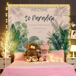 ผ้าพื้นหลังพืชกระบองเพชรสไตล์นอร์ดิก ins ผ้าแขวนผนังข้างเตียงห้องนอนหอพักผ้าตกแต่งสด