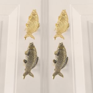 LUJIN เรโทร ที่จับทองเหลืองปลาคาร์พ หรูหราสุดหรู สีทอง ตู้เสื้อผ้าลิ้นชักดึง วินเทจ ฮาร์ดแวร์เฟอร์นิเจอร์ ลูกบิดประตูตู้ ของตกแต่งบ้าน