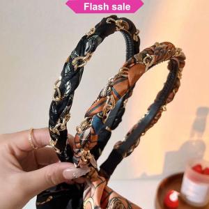 SHENHAO2🎀 Dài Ribbon Chuỗi tóc Hoop thanh lịch đuôi ngựa chủ vải khăn lụa Headband Phụ kiện tóc cho phụ nữ cô gái in hairband