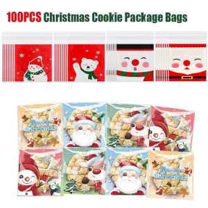 100PCS Self Adhesive Christmas Biscuit Packaging Bag Cookie Candy Cellophane Loot Bag Xmas Gift Bag