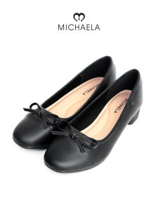 MICHAELA Black Block Heels with Bow 3 CM Square Toe All Day Comfy Pumps for Work School SH5527018 LX