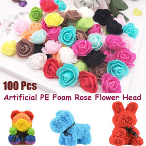 XUECHUANGYING 100pcs DIY Christmas Bear Valentines Day Flower Head Wedding Decoration Party Supplies Foam Rose Flower Artificial Flowers