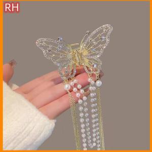 🔥🔥🔥ranghe New Rhinestone Butterfly Tassel Hairpin Korean Simple Side Clip Liu Hai Clip Shark Hairpin Hair Accessories Women
