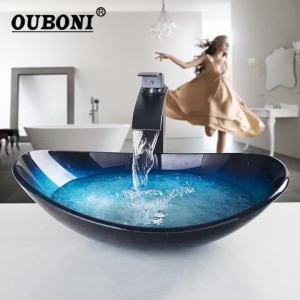 LDIES Combo Set Counter Top Round Taps Sink Faucet Vessel Drain Bathroom Sink Vanity Waterfall Spout Chrome Tap Bath Set Faucet N8Y1P