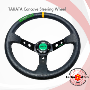 14in TAKATA Steering Wheel Cover Leather High Quality horn Button Concave universal nardi momo sparc