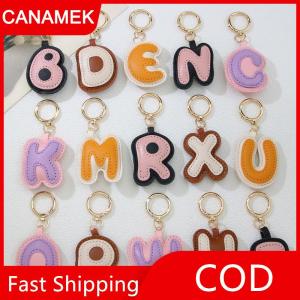 【CANAMEK】 PU da kẹo màu A đến Z ban đầu thư Keychain cho phụ nữ đơn giản thời trang ba lô điện thoại Mặt dây chuyền xe vòng chìa khóa quà tặng đồ trang sức
