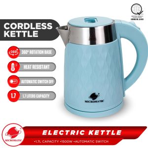Micromatic Cordless Electric Kettle 1.7 Liters Elegant Stainless and Plastic Body Dry Boil Safety 1500W