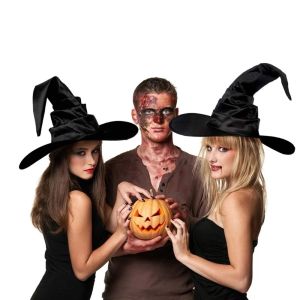 DAN S อ็อกซ์ฟอร์ด ผู้ใหญ่ ไนท์คลับ ค้างคาว อุปกรณ์ประกอบฉากประสิทธิภาพ ปาร์ตี้ หมวกฮาโลวีน หมวกพ่อมด หมวกแม่มด หมวกวิซาร์ดพับสีดำ