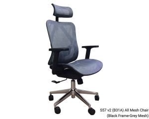 S57 v2 Ergonomic Office Gaming Chair 3D Armrest Full Mesh with Seat Slide and Height Adjustable Backrest (Grey Black) (3 Years Warranty)