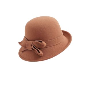 LIVELYN có trang trí nơ Mũ xô bằng nỉ len Thiết kế cổ điển Phong cách cổ điển Mũ Fedora Cloche Cổ Điển Mũ đội đầu thanh lịch Hình dáng thanh lịch Mũ bowler nữ Dịp cưới