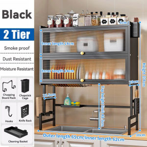 Metal Double-layer Dish Cabinet Rack Sink Rack With Cover Plate Storage Kitchen Drain Storage Rack