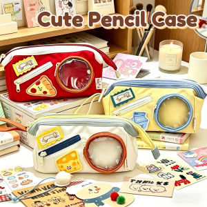 Large Capacity  Pencil Case Canvas PVC Cute Desk Organizer School Stationery Pouch for Travel Use