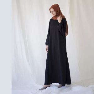 Abaya Gamis Sada Black Lengan Kerut Dress Polos Jetblack Busui Friendly Syari Maxi Terlaris COD Bayar di Tempat