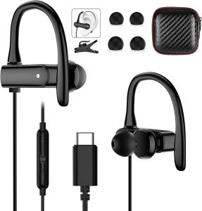 USB C Wired Headphones with Anti Drop Over Ear Earhook Microphone Gym Sport Running Type C Earphones for Apple iPhone 16 15 Pro Max Samsung Galaxy S24 S23 S22 Plus S21 Pixel 9 8 8A 7 7A Android