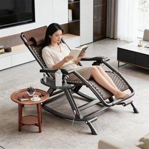 3 In 1 Folding Rattan Rocking Chair Rocking Chair Office Sleep Nap Bed Lazy Sofa Chair Home Office Nap Bed Recumbent Reclining Foldable Chair Lazy Relaxing Sofa Chair Leisure Rocking Chair