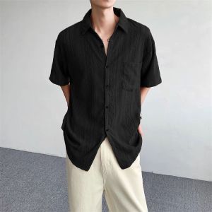 Mens Polo Shirt Korean Vintage Breathable Half Sleeve White Lapel Collar Mesh See Through Shirts
