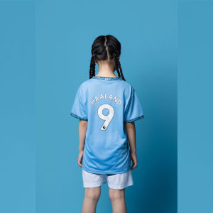 2425 Manchester City Home Court No. Soccer seragam No. 9 Harland No. 17 De Braune jersi lengan pendek kanak-kanak