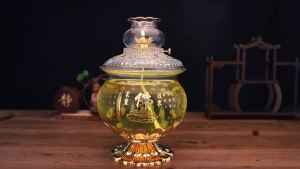 SXH  Glass Oil Lamp Household Buddha Lamp Offering Lamp Thickened Windproof Cover Eternal Light Liquid Butter Oil Lamp Buddhist Supplies
