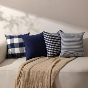30x50cm/40x40cm/45x45cm/50x50cm Polyester cotton canvas size plaid Korean style Navy Blue striped plain pillow cover cushion cover without core
