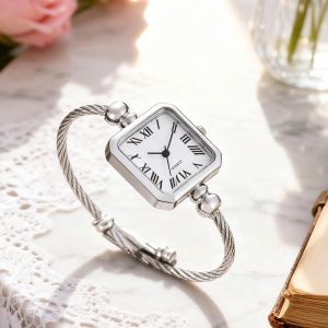 NOBLELYN Analog Display Bracelet Watch Compact Size Open-Ended Bracelet Square Dial Watch Trend Digital Square Dial Dress Watch For Women