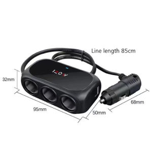 Multi-function car charger splitter 3 ports integrated 2 usb ports wt-d23