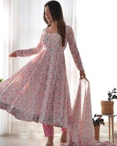 "[PRE ORDER] Party Wear Anarkali Fabric:HEAVY ORANGE CHIFFON FLORAL PRINT Gown Pent or Dupatta Size:- Xs To 2xl Fully Stitched Ready To Wear ~ Delivery Lead Time : 10 Days"