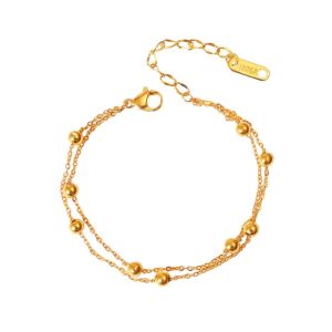 LUMINELLEB Titanium Steel Double-Layered Trending Anklet Bead Hypoallergenic Foot Jewelry Bohemian Women