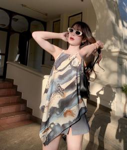 SummerVibes ฺBlack Lava เสื้อสายเดี่ยว น่ารัก เที่ยวทะเล คาเฟ่ มินิมอล สไตล์เกาหลี สไตล์ญี่ปุ่น