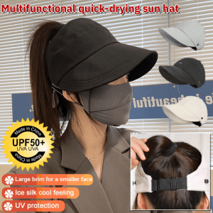 Multifunctional Quick-Drying Sun Hat Foldable Wide Brim Ponytail Sun Hat Adjustable Caps Bucket Hat