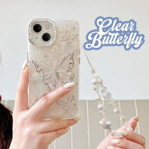 Case Iphone Hologram Butterfly Lanyard Utk IP 15 14 13 12 11 Pro Max