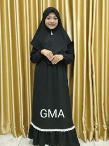 Gamis Anak  Perempuan Set Jilbab Warna Hitam 3 - 15 Tahun