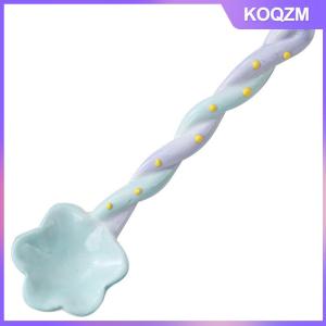 KOQZM 1Pc Ceramic Long Handle Spoon Cute Ice Cream Hand Painted Dessert Spoon with Long Handle Kitchen Tableware Accessories