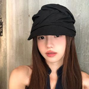 LIHUA Pleated Linen Berets Classic Japanese Newsboy Hats Ins Casual Peaked Caps Female