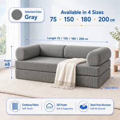 CASA Upgrade Sofa Bed/Compressed Sofa/2-3-4 Seater/Fine Heavy Corduroy/Removable Washable Cover/Space-Saving/Lazy Sofa Bed/Apartment