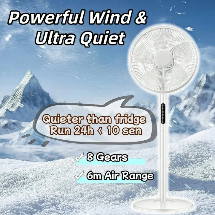 8-Speed Quiet Standing Fan | 18.1dB Ultra Silent 5 Star Energy Saving Home Cooling Fan