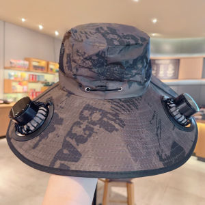 Solar Powered Double Fan Sunshade Fishing Hat Mens Outdoor Climbing Fishing UV Protection Sunshade Fisherman Cap With Fan Breathable Mesh Adjustable