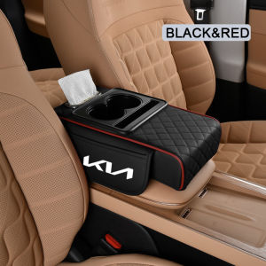 Car Armrest Storage Box Car Center Console Organizer With Cup Holder Tissue Box Universal PU Leather Armrest Pad For New KIA Seltos K2 K3 K5 Carens Cerato Soluto Sportage Picanto RIO Carnival ﻿